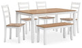 Modern Dining Table with 4 Chairs and Bench, Set of 6 W204