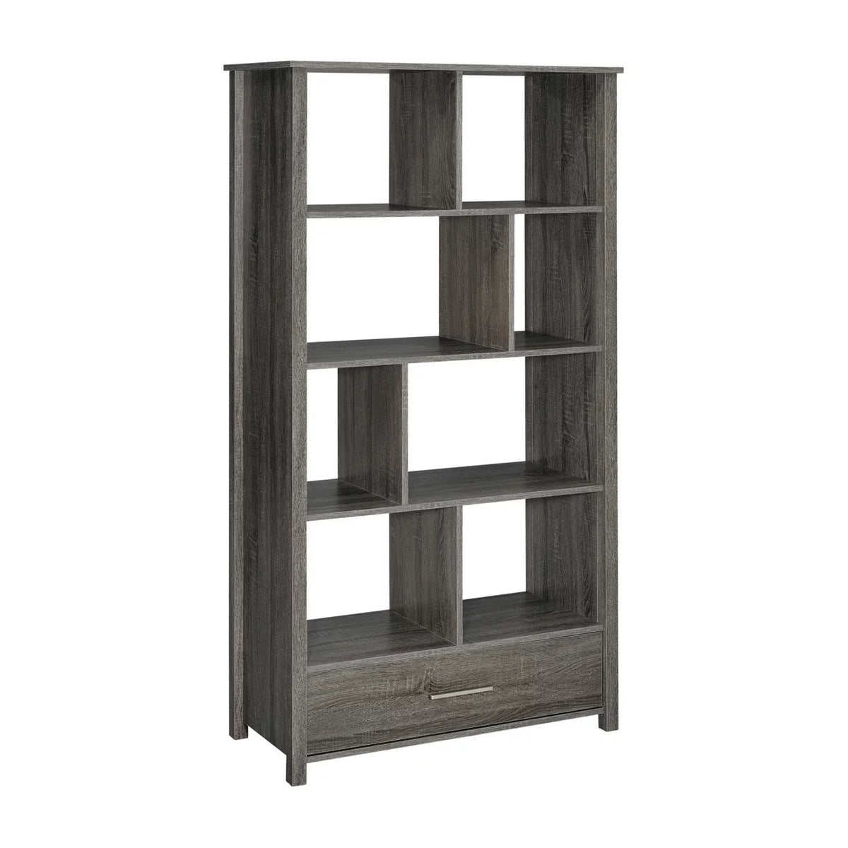 68 Inch Geometric Bookcase with 8 Shelves Weathered Gray I4159