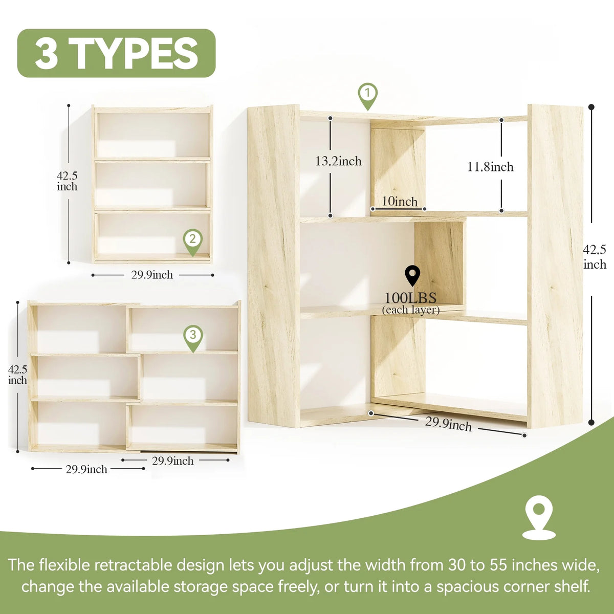 Light Oak Wood 4-Tier Bookshelf E119998