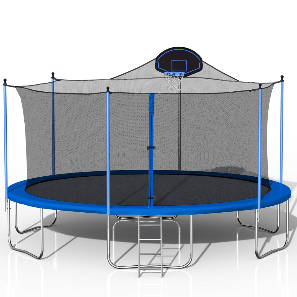 14FT Outdoor Trampoline with Basketball Hoop & Safety Enclosure Net & Ladder T69861