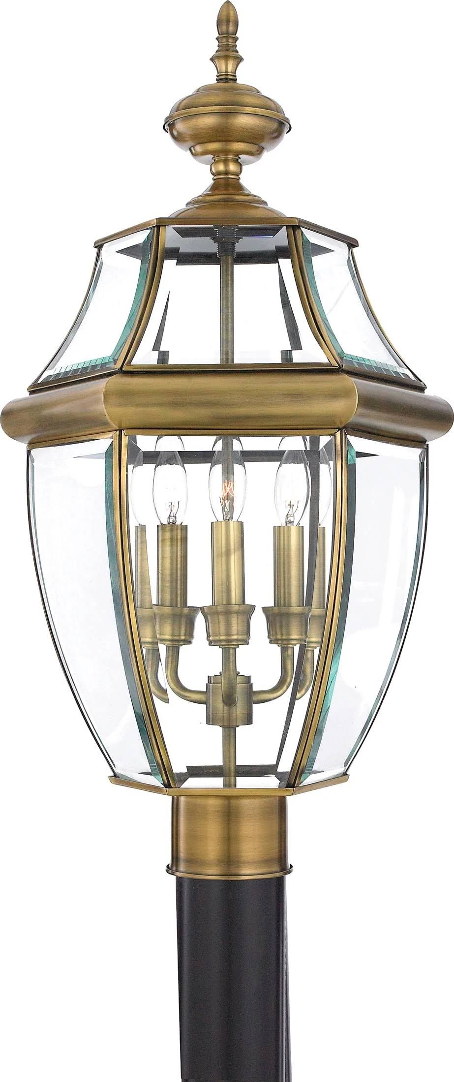 Antique Brass Post Lantern with Clear Beveled Glass H4990