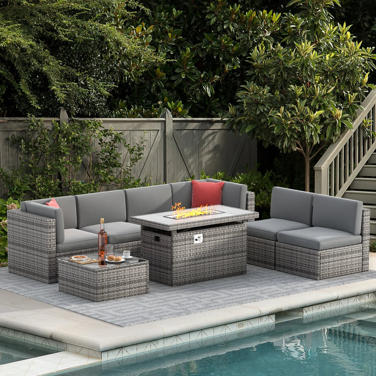8 Pcs Patio Furniture Set with Fire Pit Table V6345