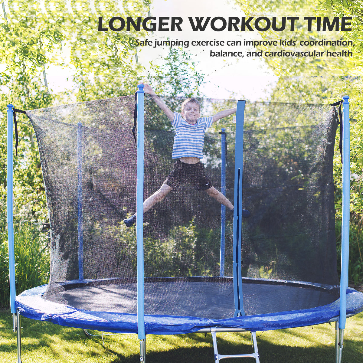 14FT Outdoor Trampoline with Basketball Hoop & Safety Enclosure Net & Ladder T69861
