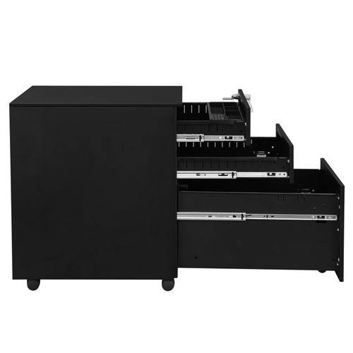 Black Steel 3 Drawer Mobile File Cabinet with Lock X26298