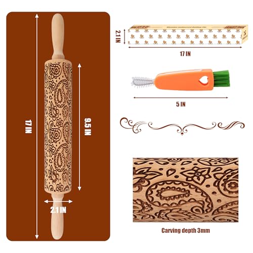 17" Wooden Rolling Pins with Embossed Designs M617118