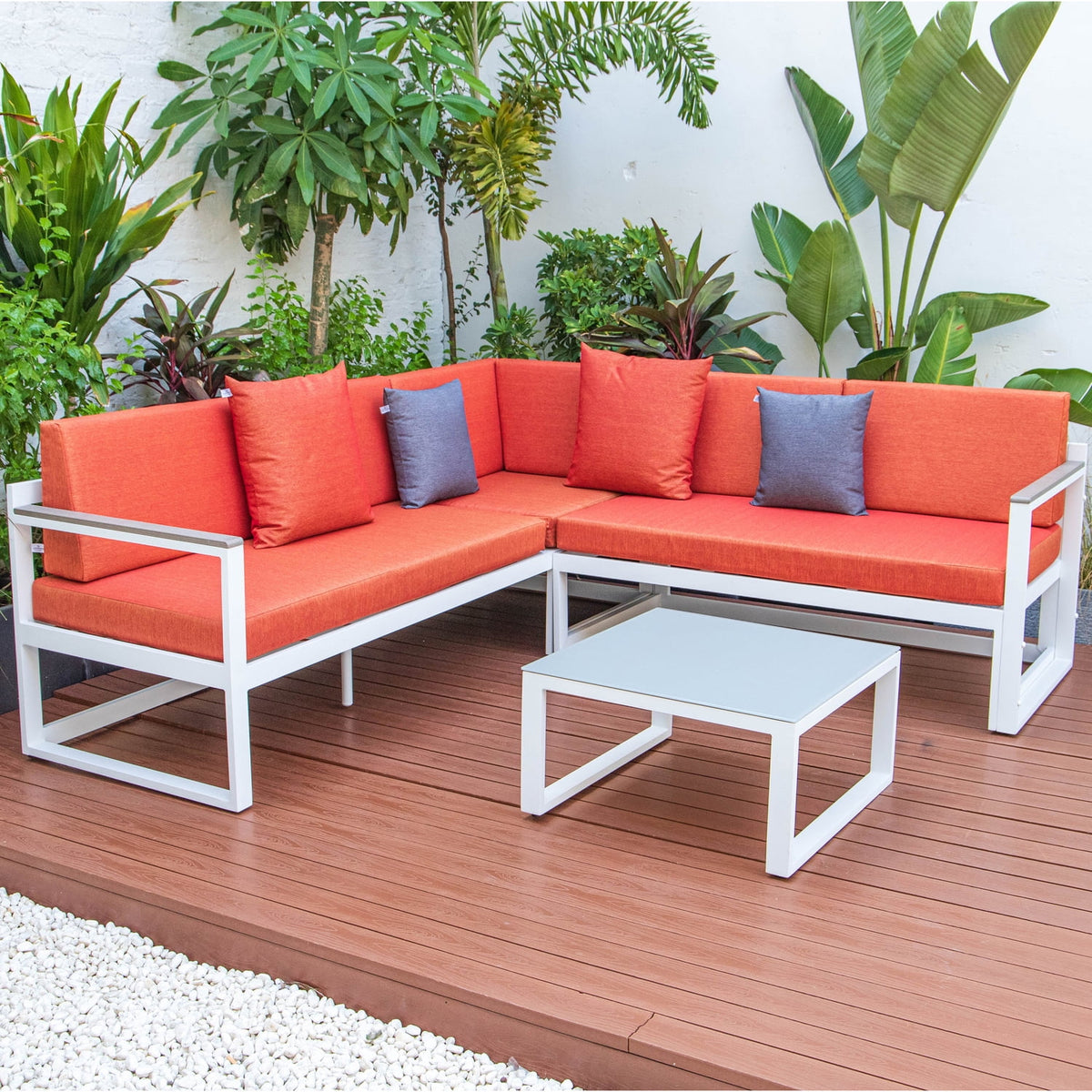 White Sectional With Adjustable Headrest & Coffee Table W3658