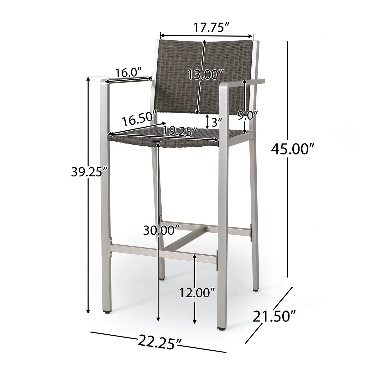 3 Piece Grey Wicker Bar Set with Glass Table Top J243933