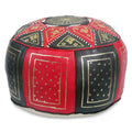 Black / Red Leather Pouf Ottoman I21278