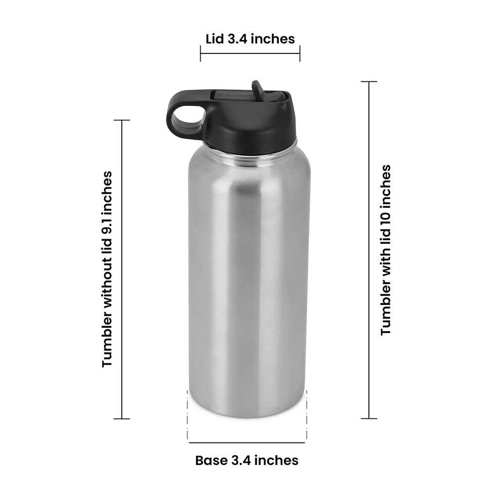 Silver 32 oz Vacuum-Insulated Water Bottle with 2 Lids S5609