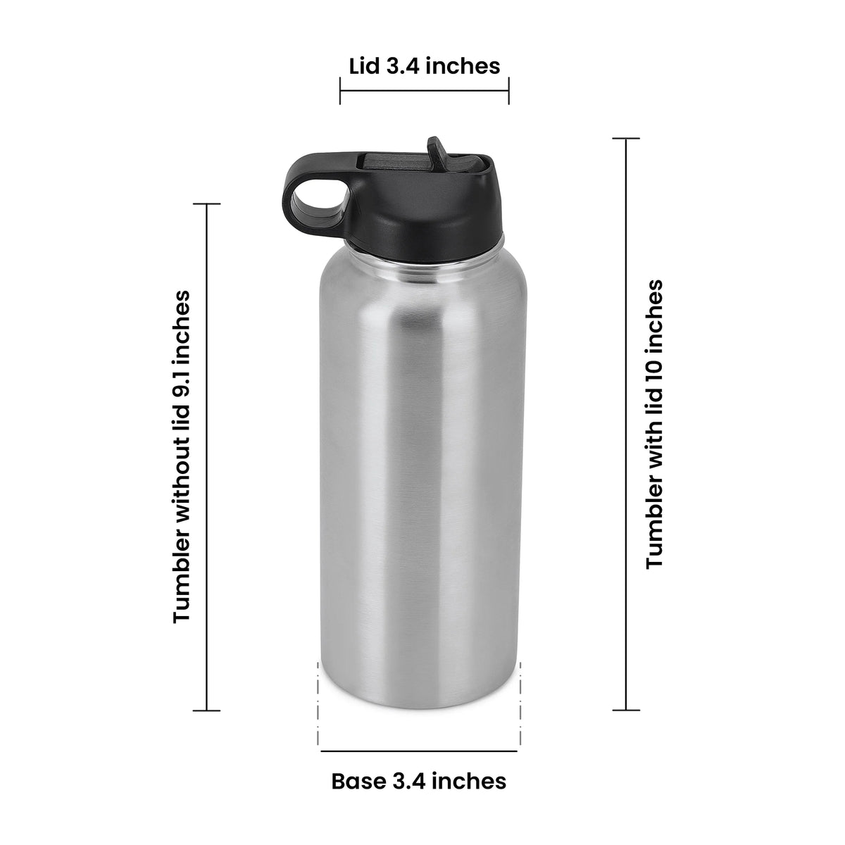 Silver 32 oz Vacuum-Insulated Water Bottle with 2 Lids S5609