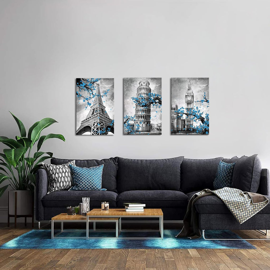 3 Pieces Blue Plum Blossom Canvas Wall Art 16x24inchx3pcs U196