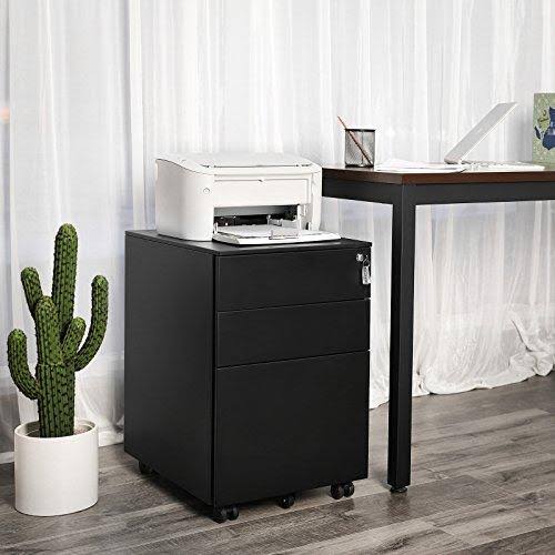 Black Steel 3 Drawer Mobile File Cabinet with Lock X26298